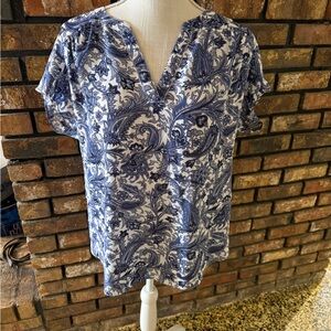 Banana Republic Navy and White Paisley Blouse